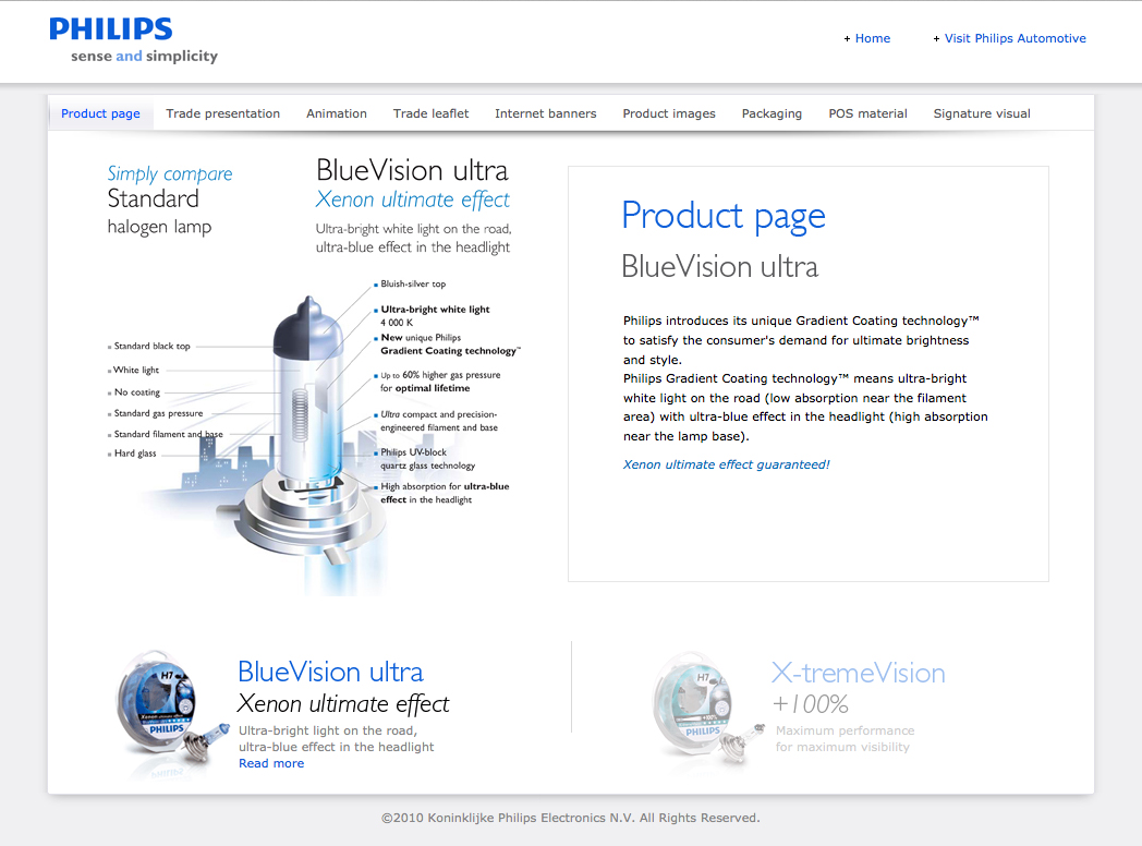 BlueVision ultra and X-tremeVision sales kit - product page